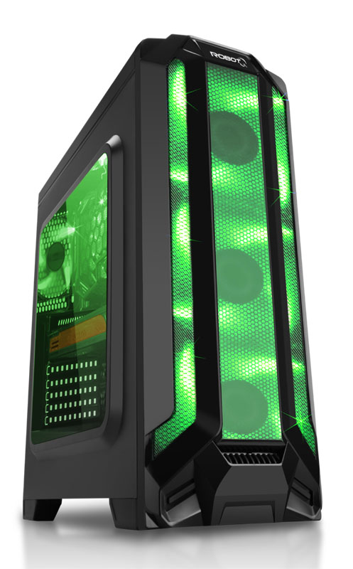 EAGLE WARRIOR CS CG-ROBOTQ003 ROBOT Q ATX /  M-ATX BAHIAS 2 x 3.5 3 x 2.5 SLOT EXP 7   3 x FAN GREEN Fron 12 cm (incluidos)